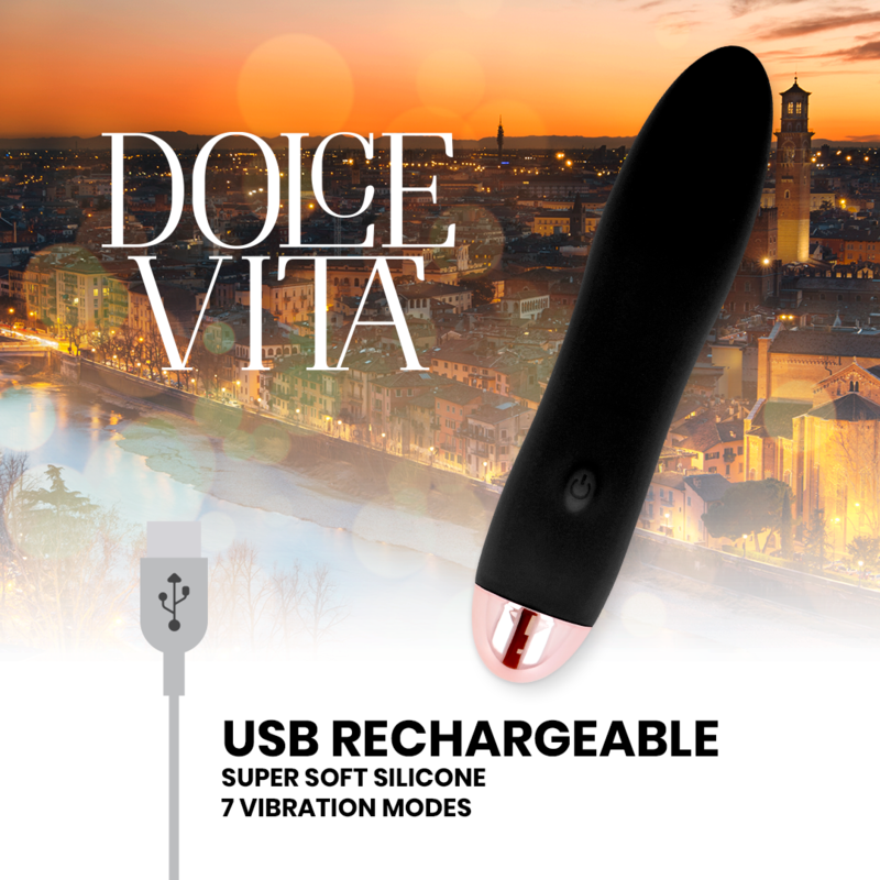 DOLCE VITA - VIBRATEUR QUATRE SILICONE MÉDICAL 2 MOTEURS 7 MODES USB NOIR 13 CM