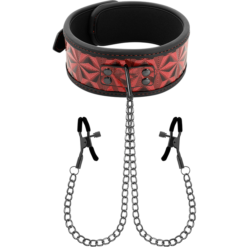 BEGME - COLLIER ÉDITION ROUGE AVEC PINCES TETONS AVEC DOUBLURE EN NÉOPRÈNE