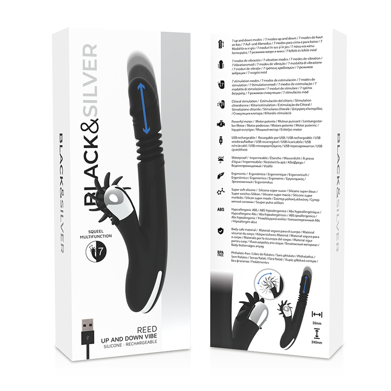 BLACK&SILVER - VIBROMASSEUR REED UP AND DOWN VIBE EN SILICONE
