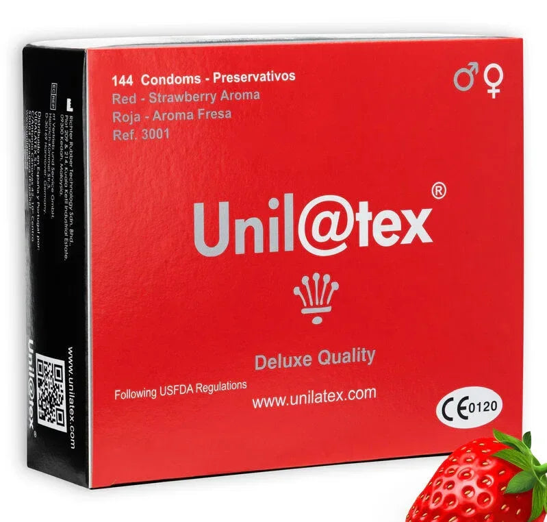 UNILATEX - PRÉSERVATIFS ROUGES FRAISE 144 UNITÉS CERTIFIÉS ISO - Incandessens