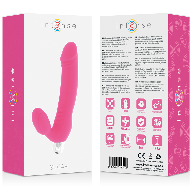 INTENSE - SUGAR VIBROMASSEUR DOUBLE STIMULATION 7 MODES SILICONE FUCHSIA