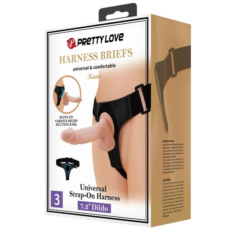 PRETTY LOVE - SLIP HARNAIS CEINTURE UNIVERSEL AVEC GODE KEVIN 19 CM NATUREL