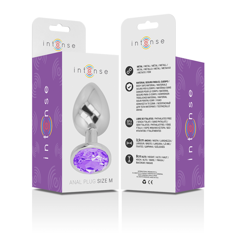INTENSE PLUG ANAL MÉTAL ALUMINIUM CRISTAL VIOLET TAILLE M BIJOU LUXE WATERPROOF