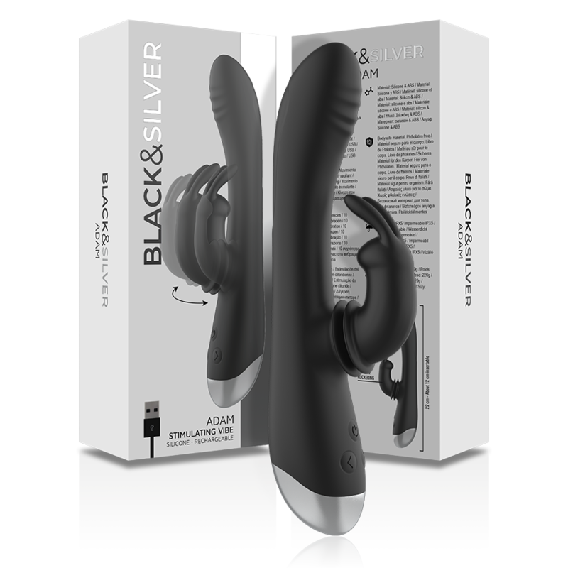BLACK&SILVER - VIBROMASSEUR RECHARGEABLE EN SILICONE ADAM NOIR