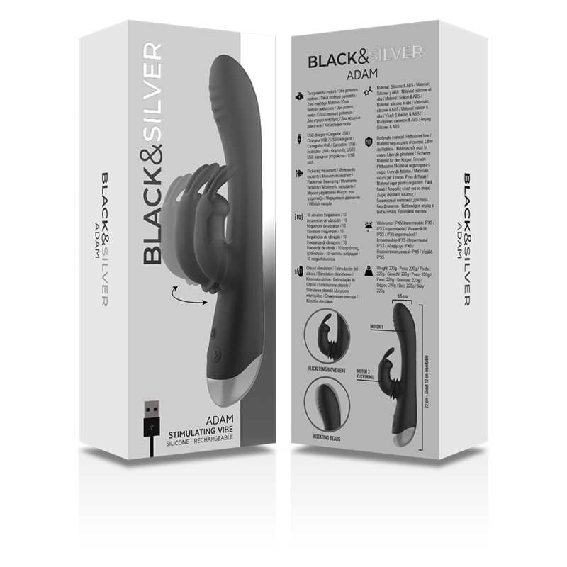 BLACK&SILVER - VIBROMASSEUR RECHARGEABLE EN SILICONE ADAM NOIR