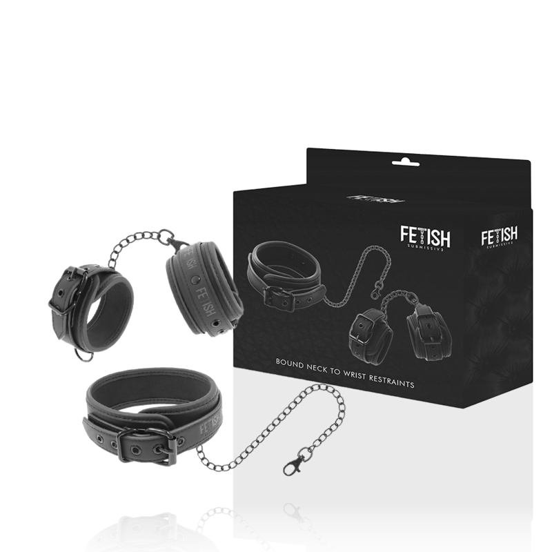 FETISH SUBMISSIVE - COLLIER ET MENOTTES EN CUIR VÉGAN AVEC DOUBLURE NEOPRÈNE