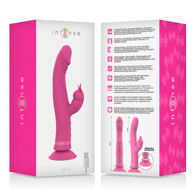 INTENSE - VIBROMASSEUR RABBIT JULIO VENTOUSE SILICONE ROSE