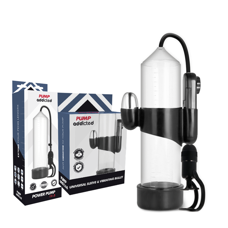 PUMP ADDICTED - POMPE PÉNIS RX5 TRANSPARENTE VIBRATEUR VACUUM AGRANDISSEMENT ÉRECTION 23 CM