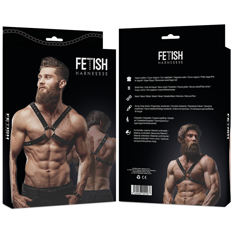 FETISH SUBMISSIVE ATTITUDE - HARNAIS EN CUIR ÉCOLOGIQUE POUR HOMMES AVEC POITRINE CROISÉE