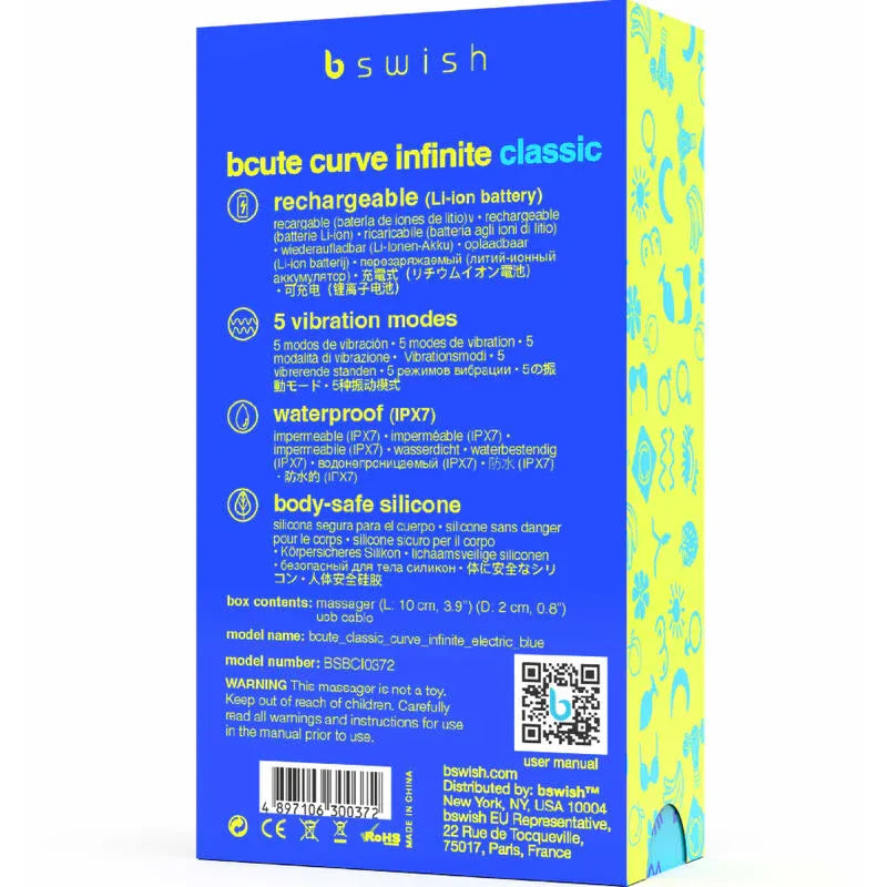B SWISH - VIBRATEUR RECHARGEABLE BCUTE CURVE INFINITE CLASSIQUE BLEU SILICONE - Incandessens