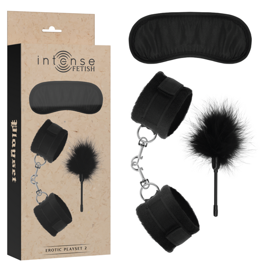 INTENSE - FETISH KIT ÉROTIQUE 2 AVEC MENOTTES, MASQUE AVEUGLE ET TICKLER