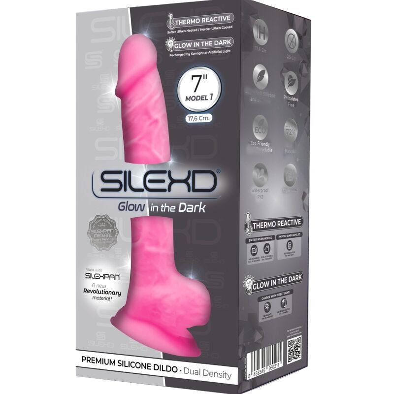 SILEXD - MODÈLE 1 GODE VENTOUSE PREMIUM SILICONE SILEXPAN ROSE FLUORESCENT 17.5 CM