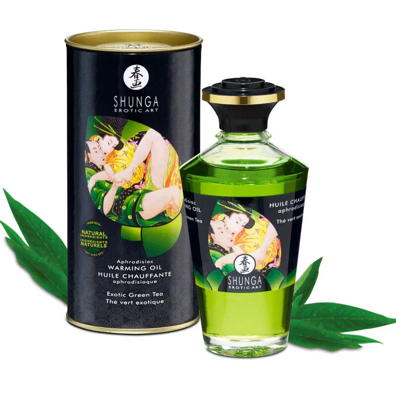 SHUNGA - HUILE DE MASSAGE EFFET CHALEUR AU THÉ VERT BIO 100 ML - Incandessens