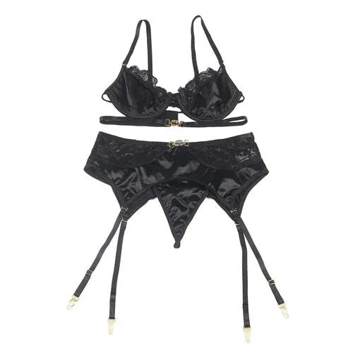SUBBLIME - ENSEMBLE RAFFINÉ NOIR SOUTIEN-GORGE STRING ET PORTE JARRETELLES - Incandessens