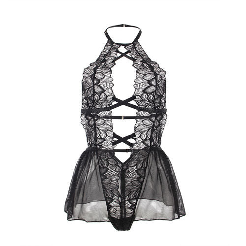 SUBBLIME - BODY COL HALTER DOS NU EN DENTELLE NOIRE
