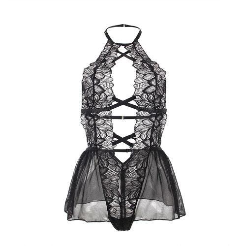 SUBBLIME - BODY COL HALTER DOS NU EN DENTELLE NOIRE - Incandessens