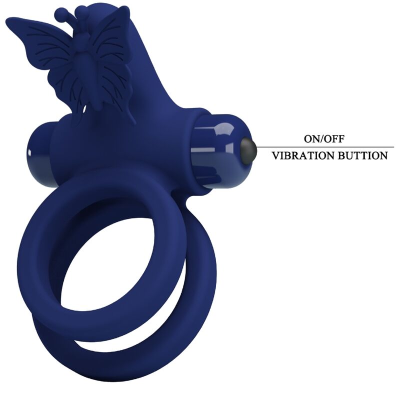 PRETTY LOVE - JAMELE DOUBLE ANNEAU AVEC VIBRATION & STIMULATEUR PAPILLON BLEU