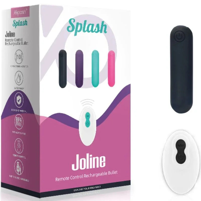 ARMONY - SPLASH JOLINE VIBRATEUR BULLET TÉLÉCOMMANDE EN SILICONE 10 VIBRATIONS 65 X 15 CM NOIR - Incandessens