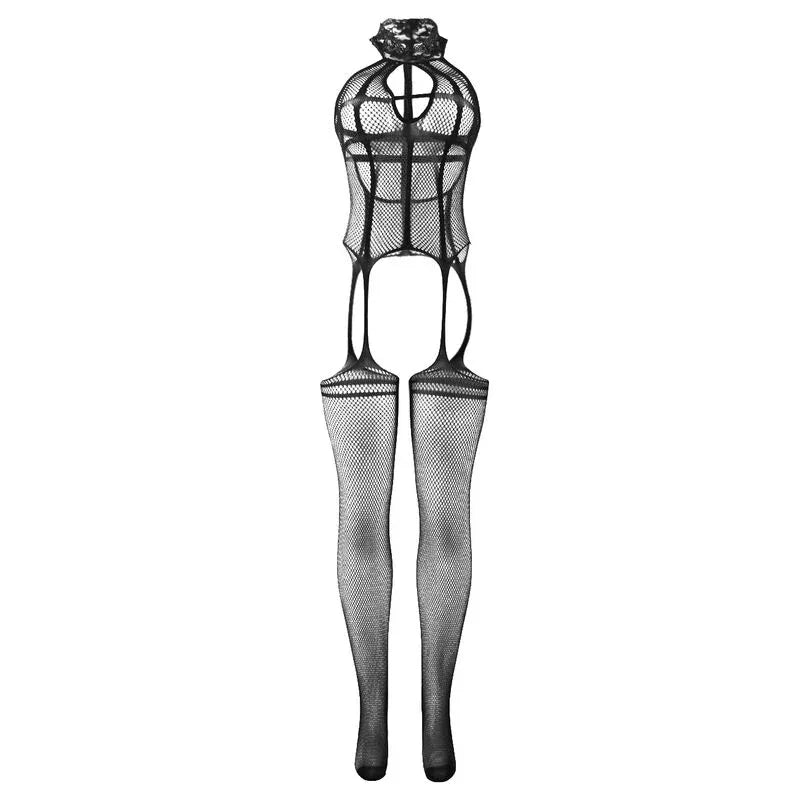 SUBBLIME - 951986 COMBINAISON RÉSILLE OUVERT AVEC IMPRIMÉS SUR LE COU NOIR TAILLE UNIQUE - Incandessens