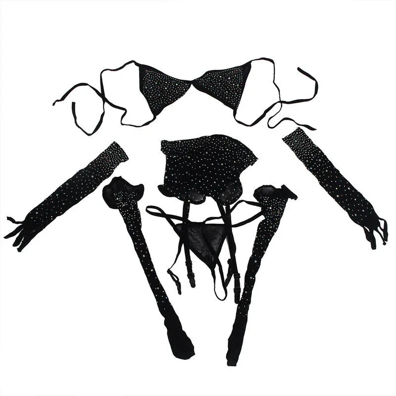 SUBBLIME - 952174 COMBINAISON RESILLE AVEC GANTS ET DIAMANTS NOIR TAILLE UNIQUE - Incandessens