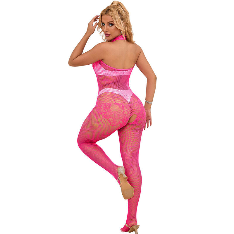 SUBBLIME - 952389 COMBINAISON RÉSILLE ET DENTELLE COL MONTANT ROSE TAILLE UNIQUE