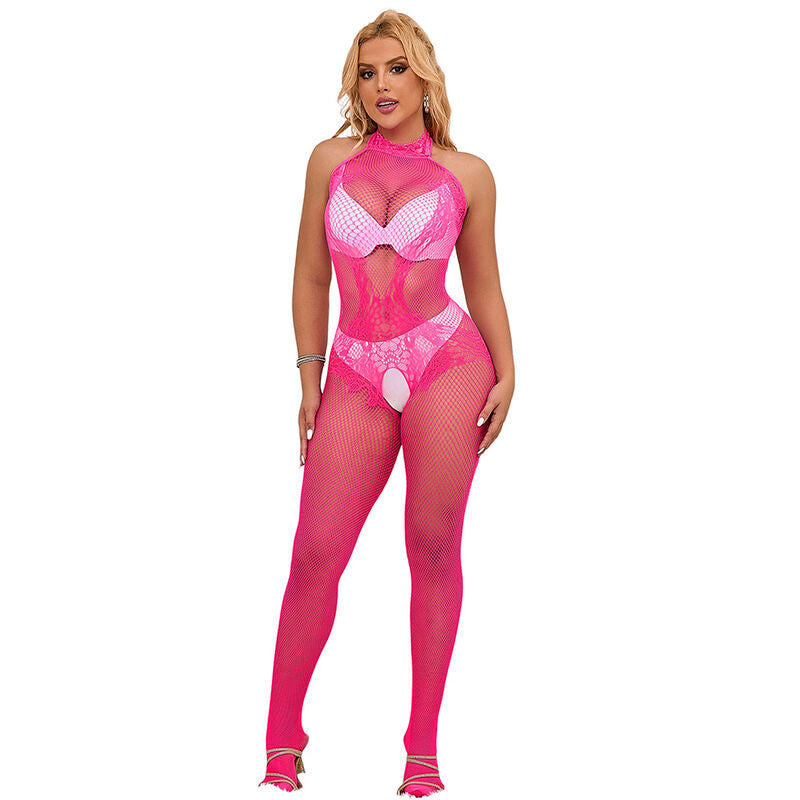 SUBBLIME - 952389 COMBINAISON RÉSILLE ET DENTELLE COL MONTANT ROSE TAILLE UNIQUE