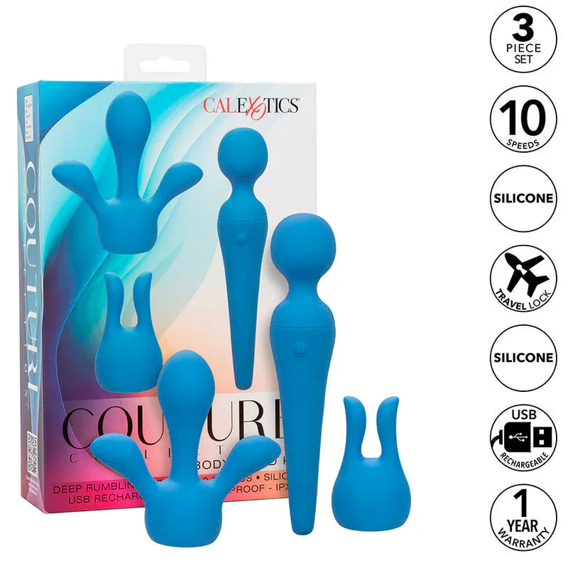 CALEXOTICS - COUTURE KIT VIBRATEUR WAND 10 VIBRATIONS BLEU - Incandessens