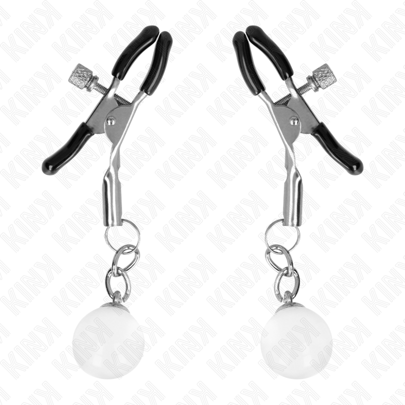 KINK - PINCES À TETONS BILLES DE VERRE ARGENT 6 CM