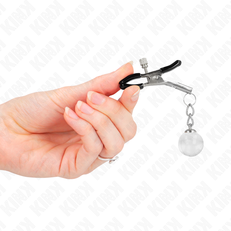KINK - PINCES À TETONS BILLES DE VERRE ARGENT 6 CM