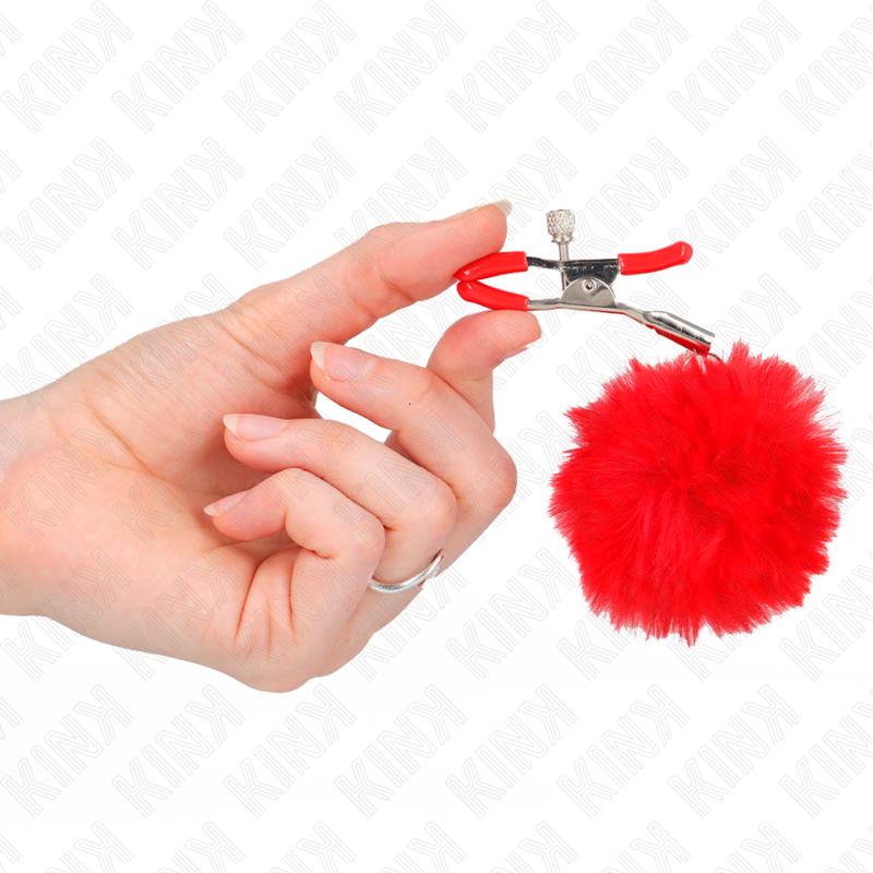 KINK - PINCE A TETONS FAUSSE FOURRURE ROUGE 6 CM