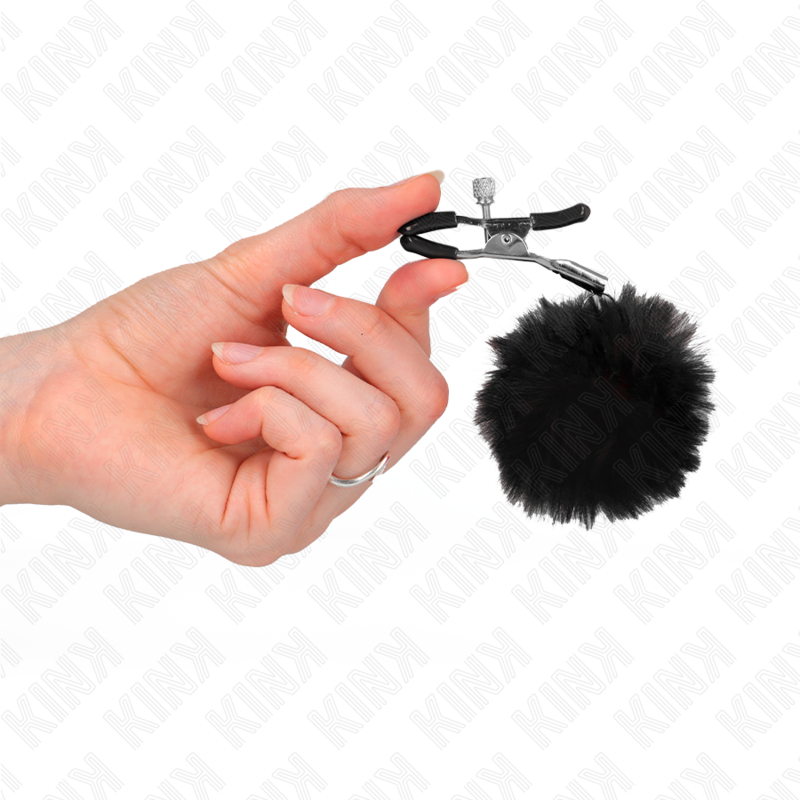 KINK - PINCE A TETONS EN FAUSSE FOURRURE NOIR 6 CM