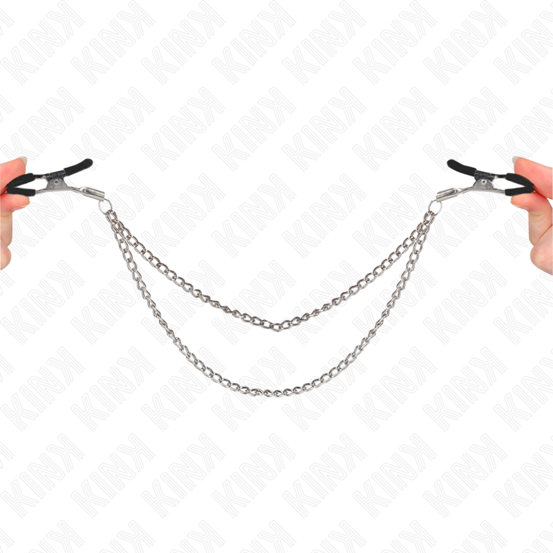 KINK - PINCES À TETONSAVEC 2 CHAÎNES ÉPAISSES ARGENT 20/23 CM