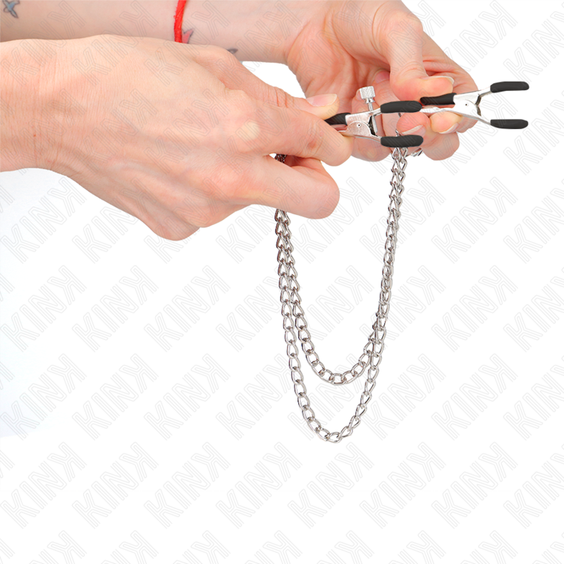 KINK - PINCES À TETONSAVEC 2 CHAÎNES ÉPAISSES ARGENT 20/23 CM