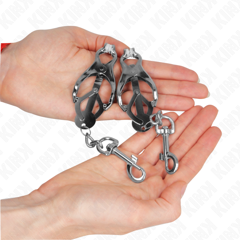KINK - PINCES À TETONS TRÈFLE JAPONAIS AVEC CROCHETS ARGENT