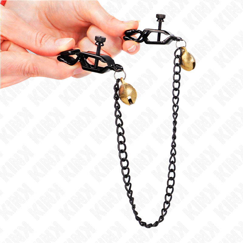 KINK - PINCES À TETONS CHAÎNE PLATE ET CLOCHE ARGENT 30 CM