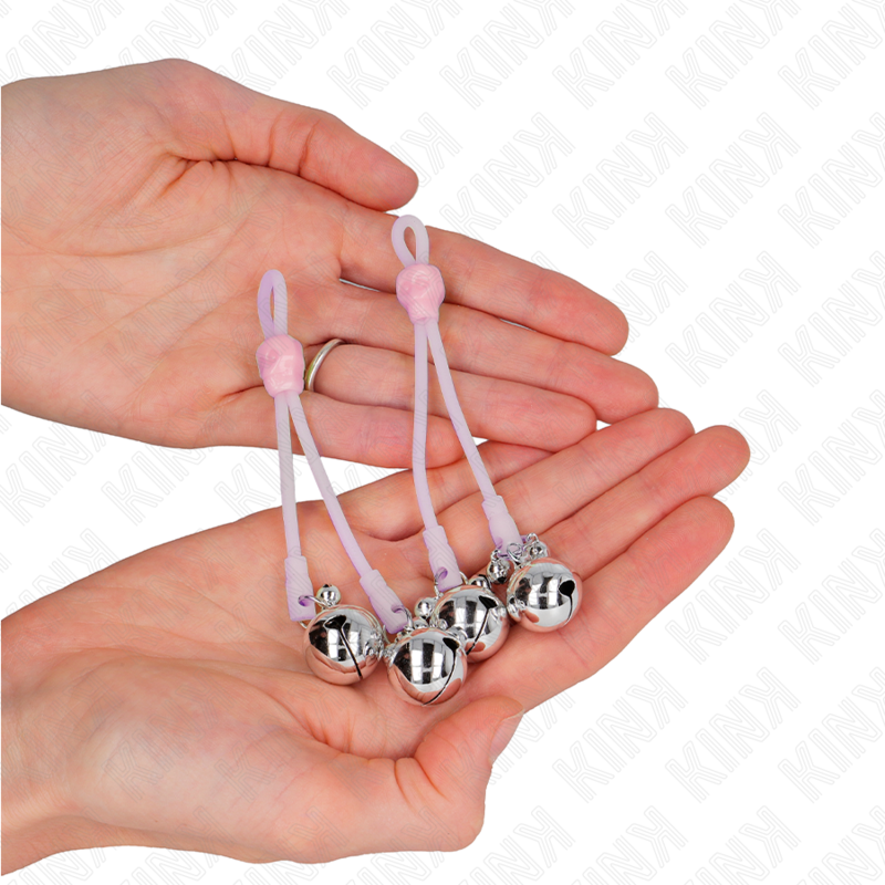 KINK - PINCES À TETONS LUMINEUSES CRÂNE AVEC ANNEAU CLOCHES RÉGLABLES ROSE / ARGENT