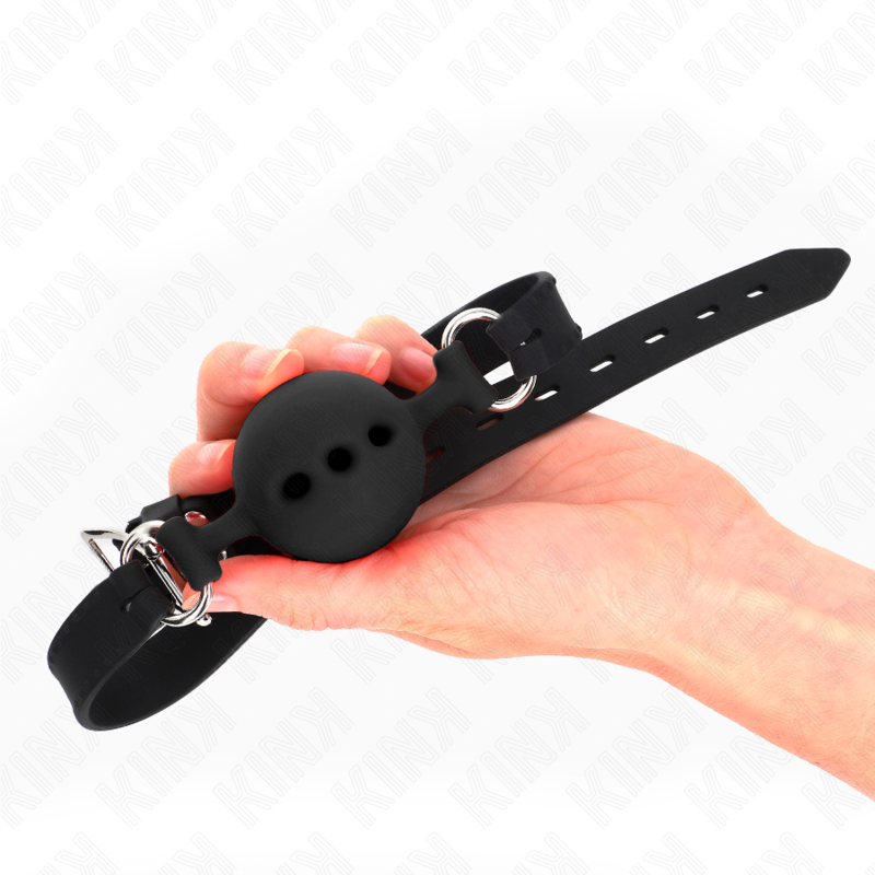 KINK - BAILLON ENTIEREMENT SILICONE 55 x 2 CM AVEC BOULE DE 5 CM TAILLE L NOIR AJUSTABLE 35-51 CM