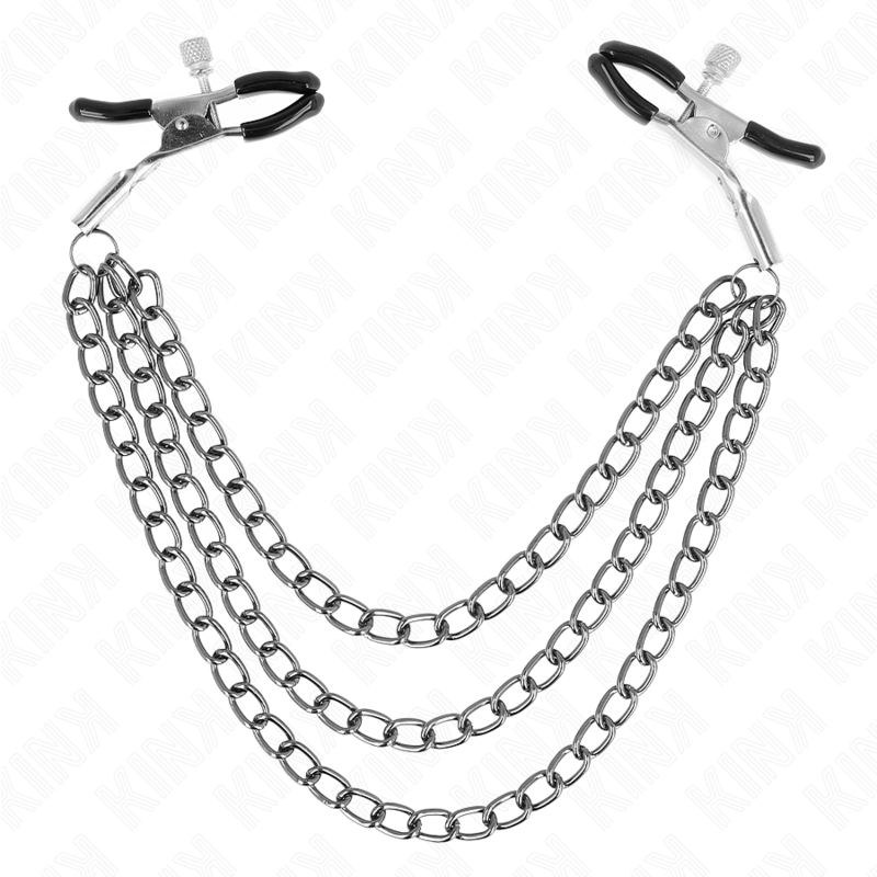 KINK - PINCES À TETONS AVEC 3 CHAÎNES NOIRES 20/23/28 CM
