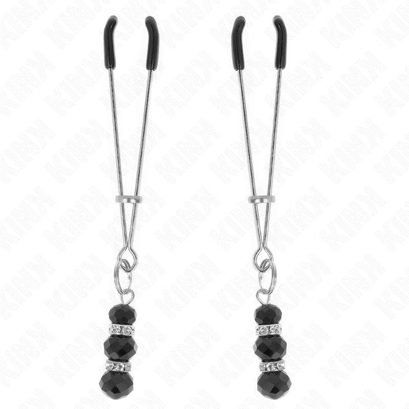 KINK - PINCES À TETONS FINES OR AVEC 3 BILLES DE VERRE NOIR 7 CM
