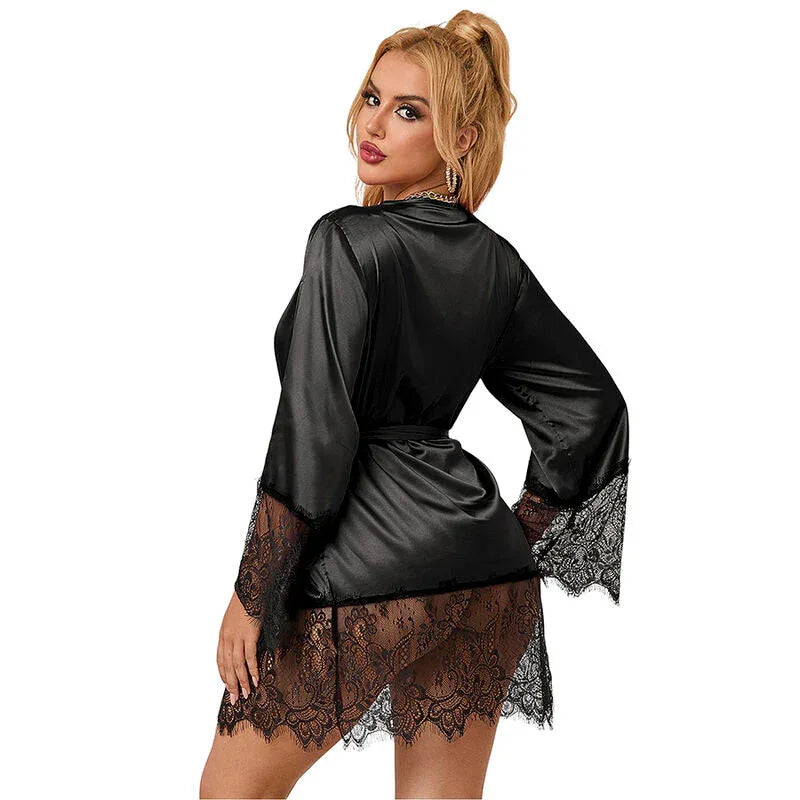 SUBBLIME - 953805 PYJAMA DENTELLE ÉLÉGANT + STRING NOIR L/XL - Incandessens