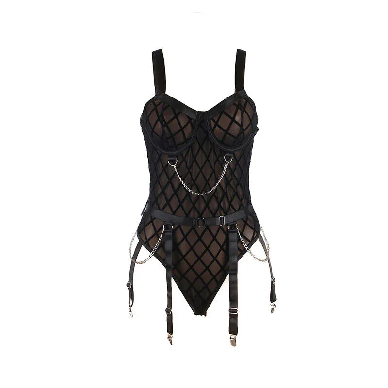 SUBBLIME - 954260 BODY AVEC CHAÎNES + PORTE-JARRETELLES NOIR S/M - Incandessens