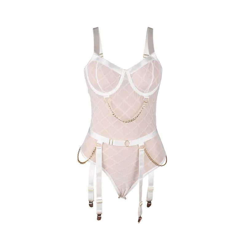 SUBBLIME - 954284 BODY AVEC CHAÎNES + PORTE-JARRETELLES BLANC S/M - Incandessens