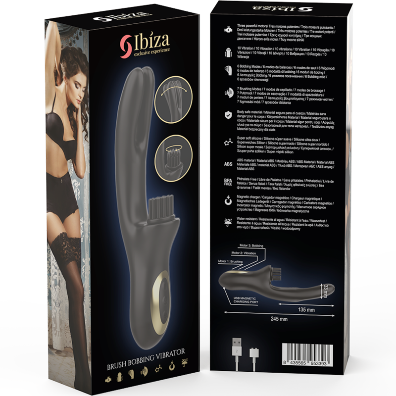 IBIZA - VIBRATEUR RABBIT HI-TECH TRIPLE MOTEUR 10 MODES VIBRATION 6 MODES BALANCEMENT 7 MODES BROSSAGE