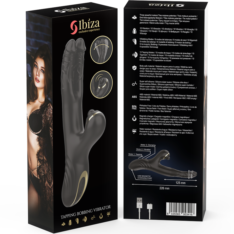IBIZA - TWO DRAGONS DOUBLE VIBRATEUR NOIR RECHARGEABLE USB WATERPROOF 10 MODES