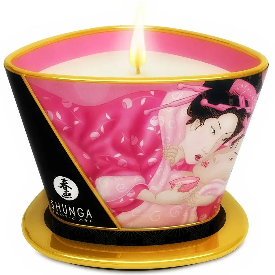 SHUNGA - BOUGIE DE MASSAGE ROSES APHRODISIAQUES 170 ML - Incandessens