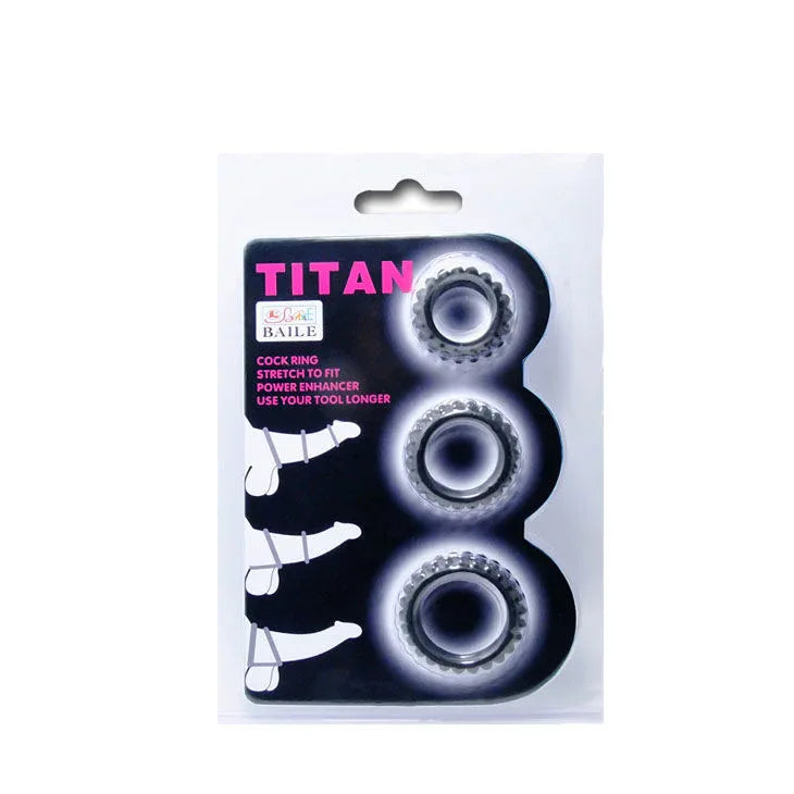 BAILE - TITAN SET 3 PCS COCK RING NOIR 2.8 + 2.4 + 1.9 CM - Incandessens