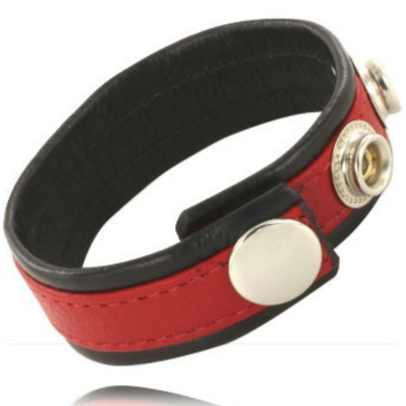 LEATHER BODY - COCKRING SANGLE EN CUIR RÉGLABLE POUR PÉNIS ROUGE-NOIR