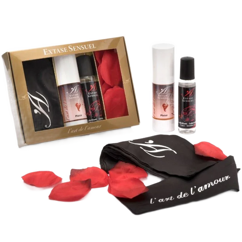 EXTASE SENSUAL - COFFRET INTIME POUR ELLE GEL STIMULANT MASQUE PÉTALES LUBRIFIANT FRAISE