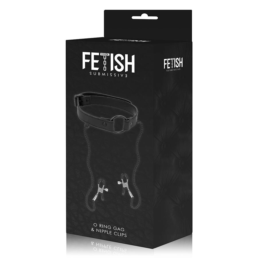 FETISH SUBMISSIVE - BAILLON ANNEAU AVEC PINCES A TETONS