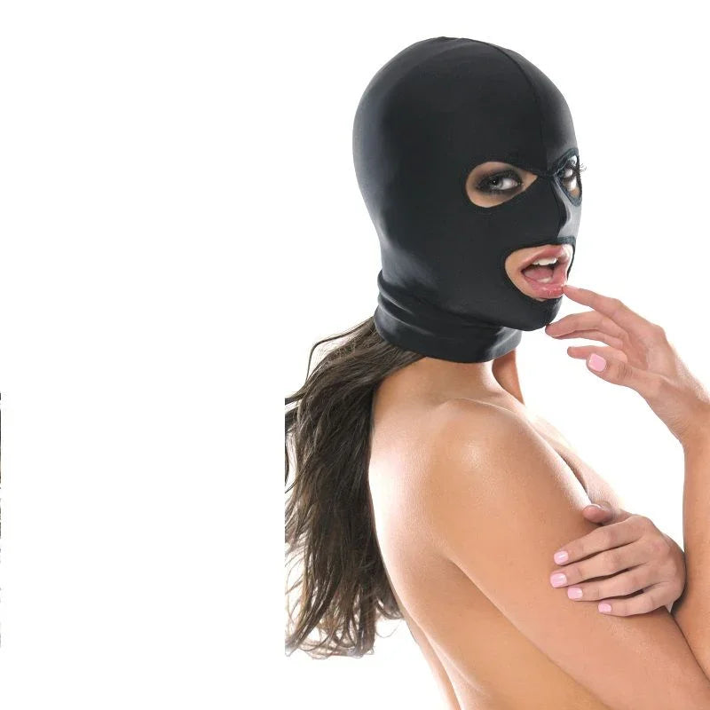 FETISH FANTASY SERIES - CAGOULE NOIRE 3 TROUS SPANDEX BONDAGE DISCRÉTION